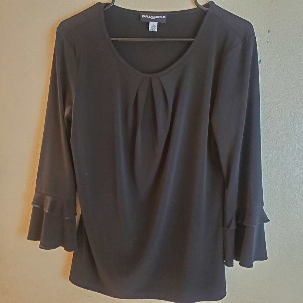 Karl Lagerfeld Black Ruffle Sleeve Flowy Blouse